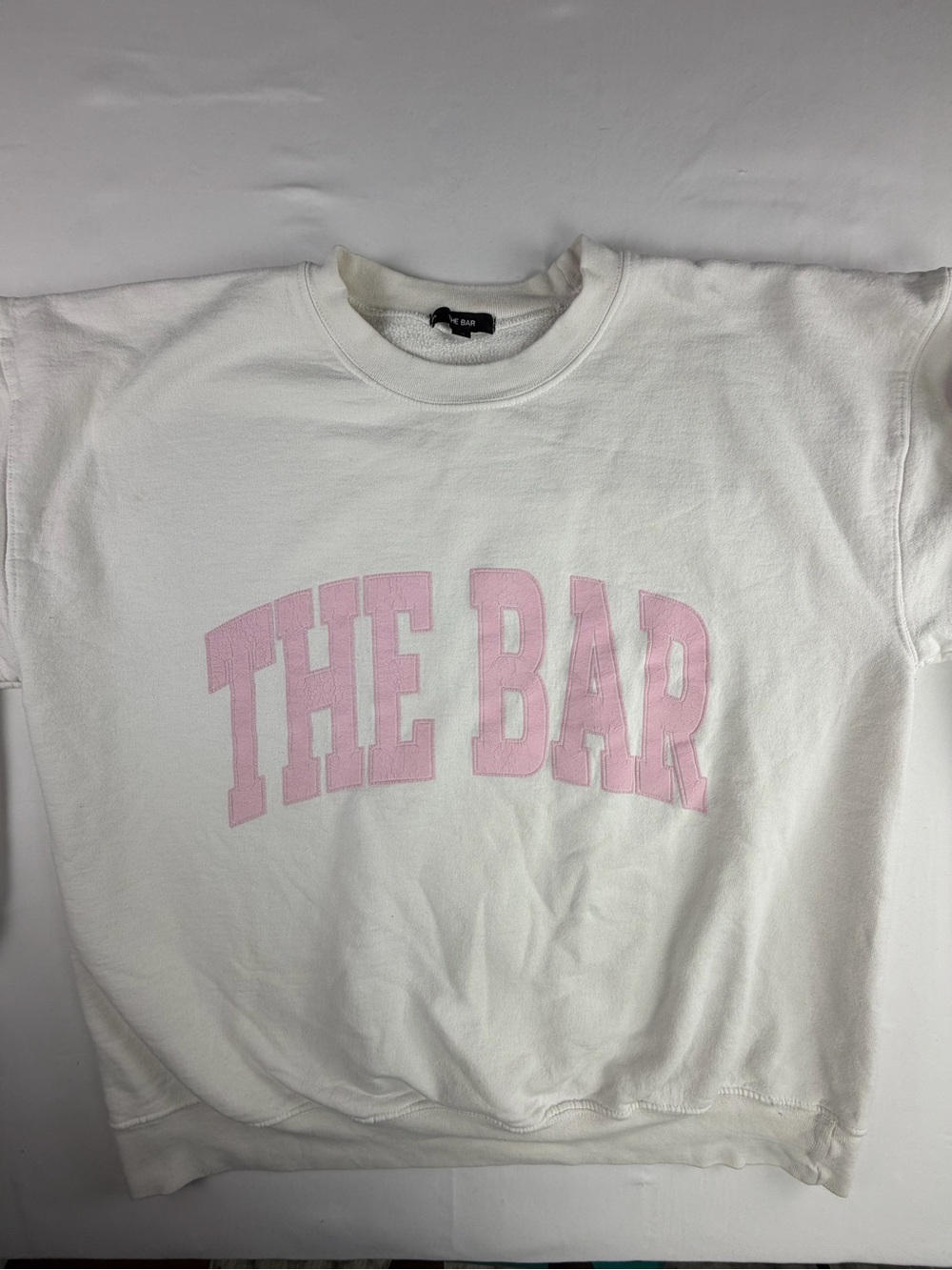 The Bar Varsity White Crewneck Oversized Sweatshirt with Pink Logo - Large - Picture 4 of 15